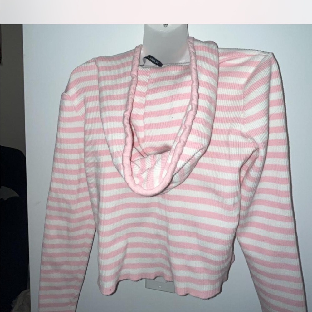 Brandy Melville Pink and White Striped hoodie zip up